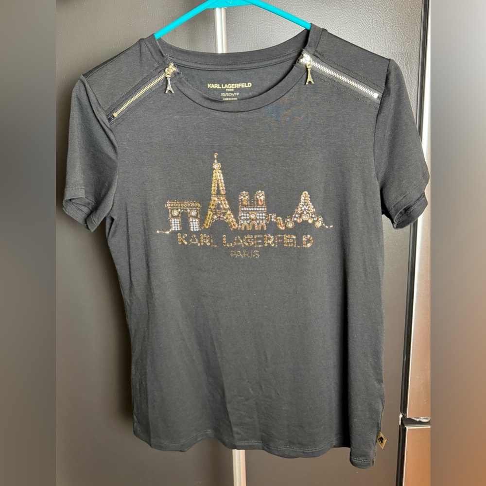 Karl Lagerfeld | Size XS | Embellished Black Tee Top